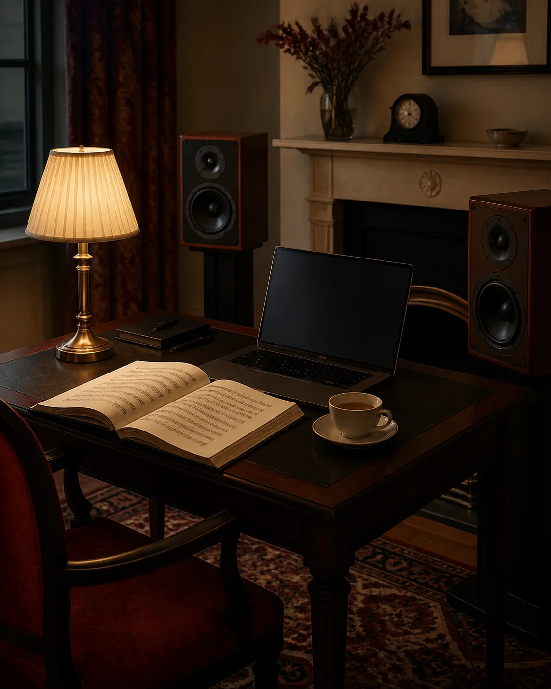 Ambiente elegante preparado para uma experiência de escuta online